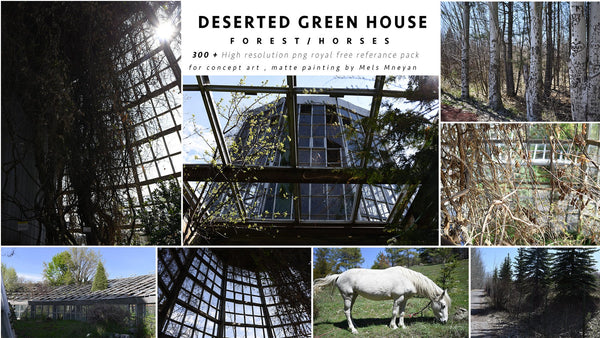 Deserted Green House /forest / Horses reference pack