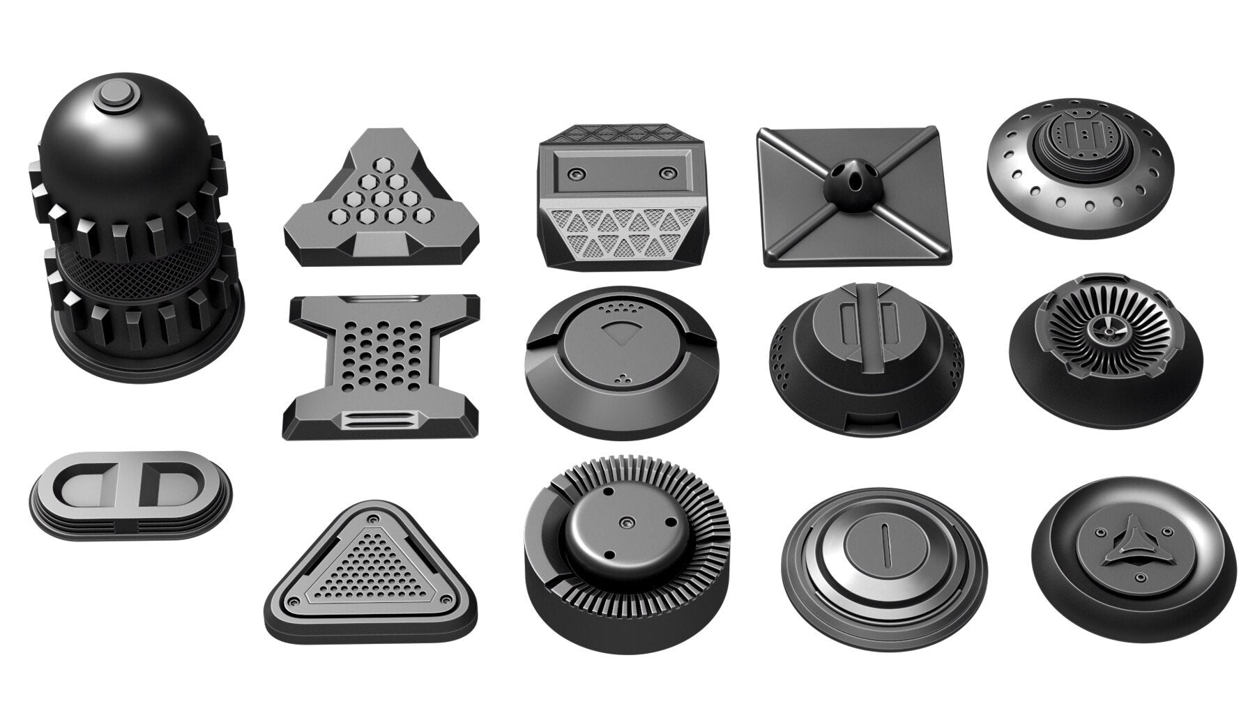 50+ Round Hard Surface Kitbash elements [Production Topology]