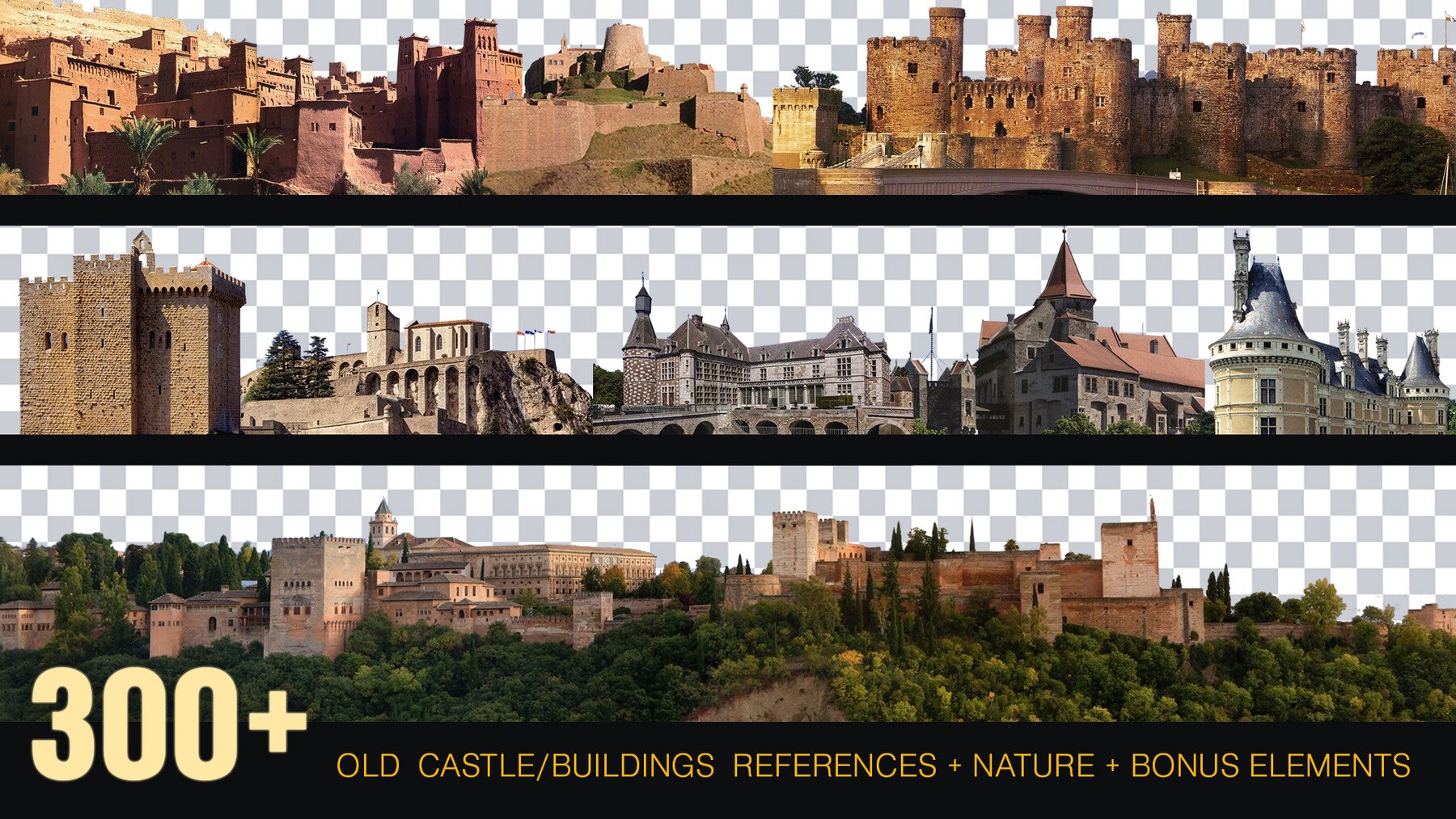 300+Old Castle/Buildings reference Pack+Nature+Bonus [Transparent BG] Perfect For Matte Painting And Photobash