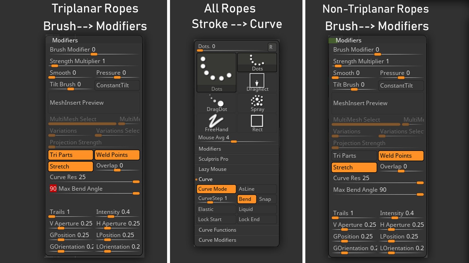 Zbrush - 20 Ropes IMM Brush + Meshes