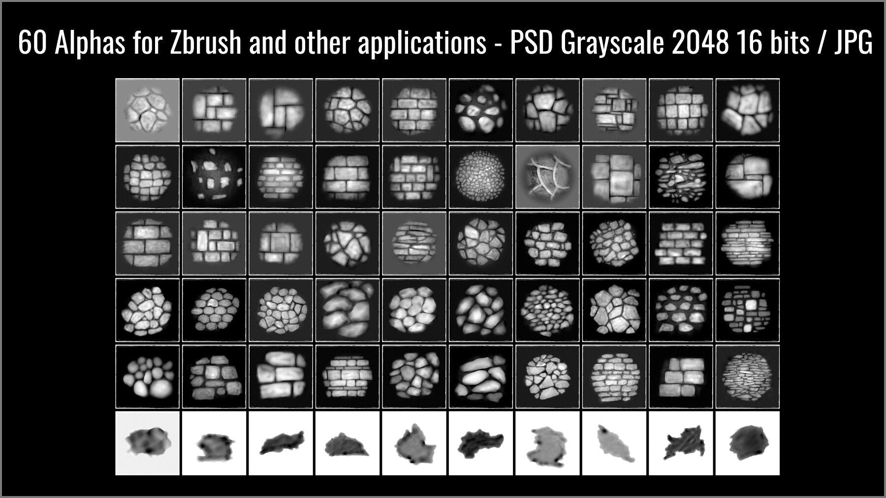 Wall Maker 120 ZBrush Brushes, 60 Alphas, and 55 Patterns