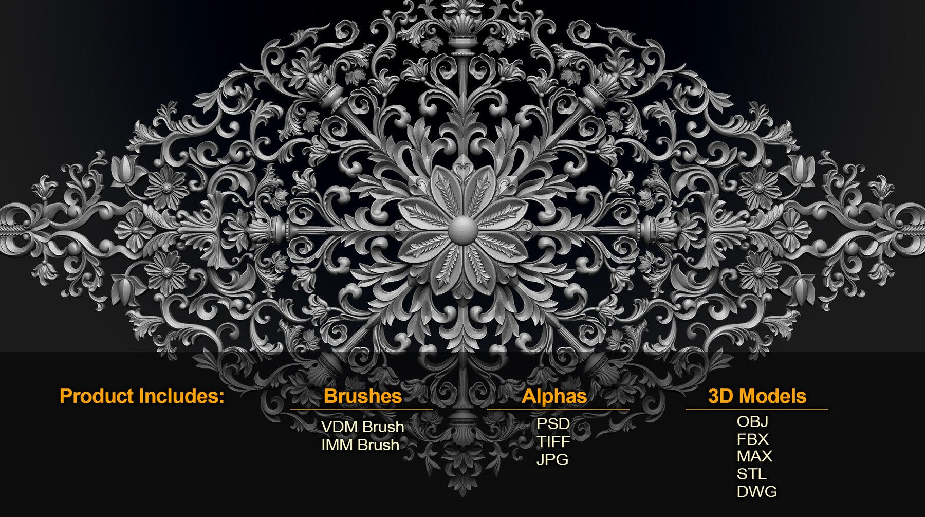 160 Ornament Brushes, 4K Alphas and 3D Models, Vol.03