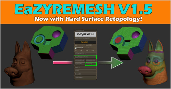 EaZyremesh Tool! A retopology plugin for Zbrush. All Versions.