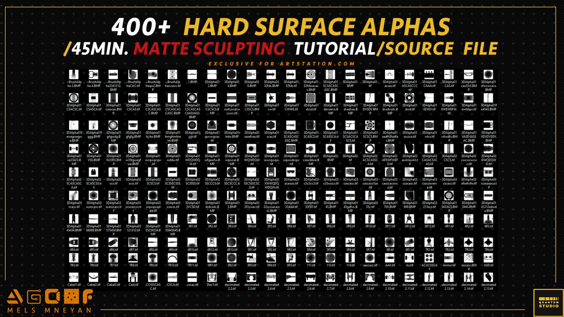 400+ HARD SURFACE ALPHAS / 45MIN. MATTE SCULPTING TUTORIAL / SOURCE FILE