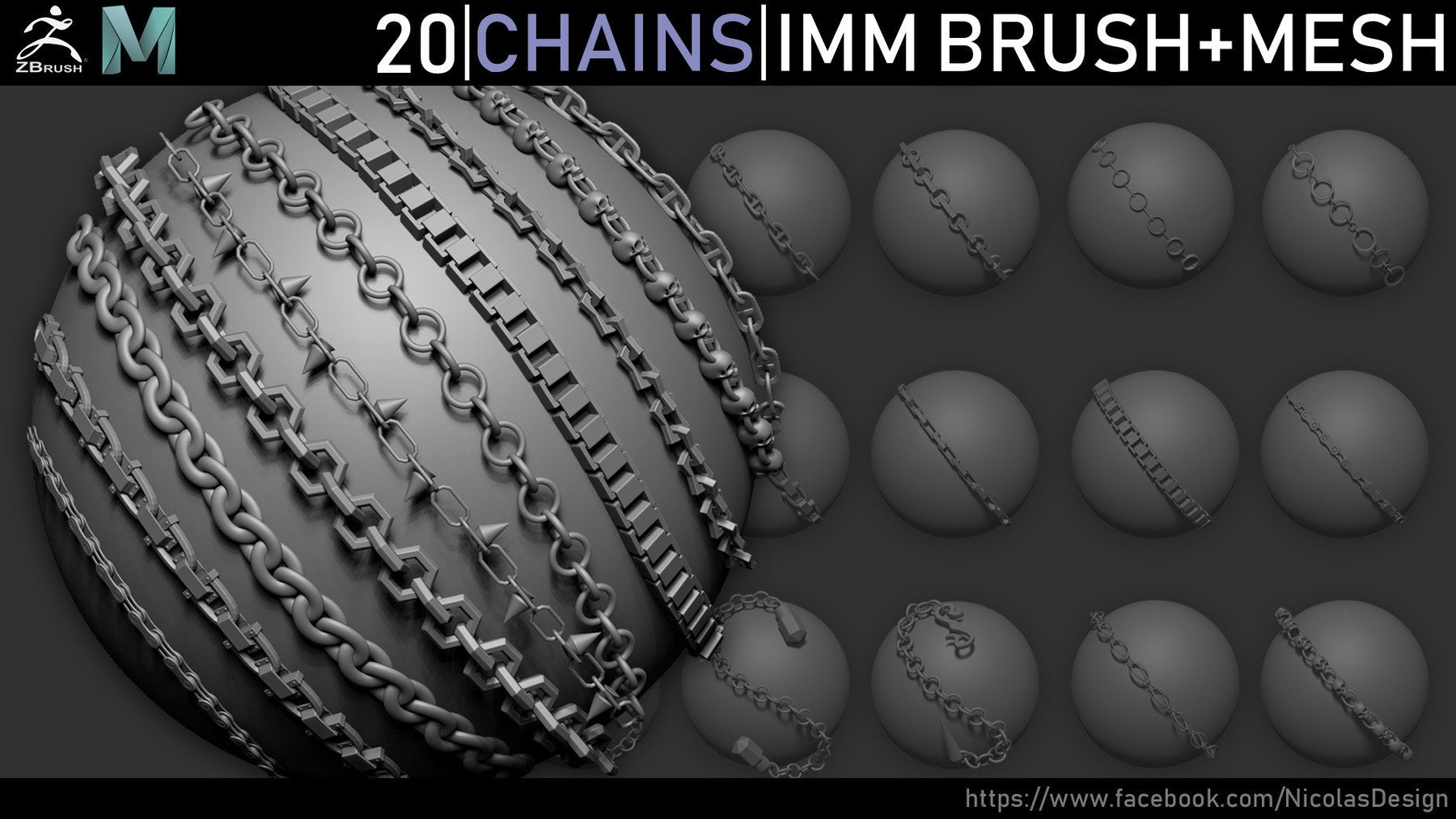 Zbrush - 20 Chains IMM Brush + Meshes