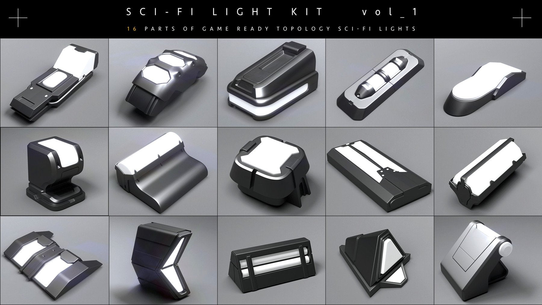 Sci-fi Light kit [Game ready topology ] [Zbrush IMM brushes]