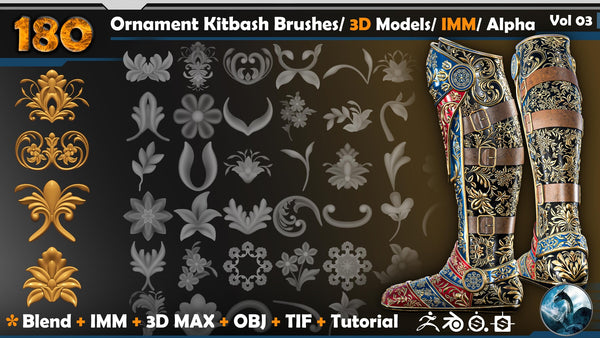 Ornament Kitbash Brushes / Alpha / 3D Models / IMM Vol 03