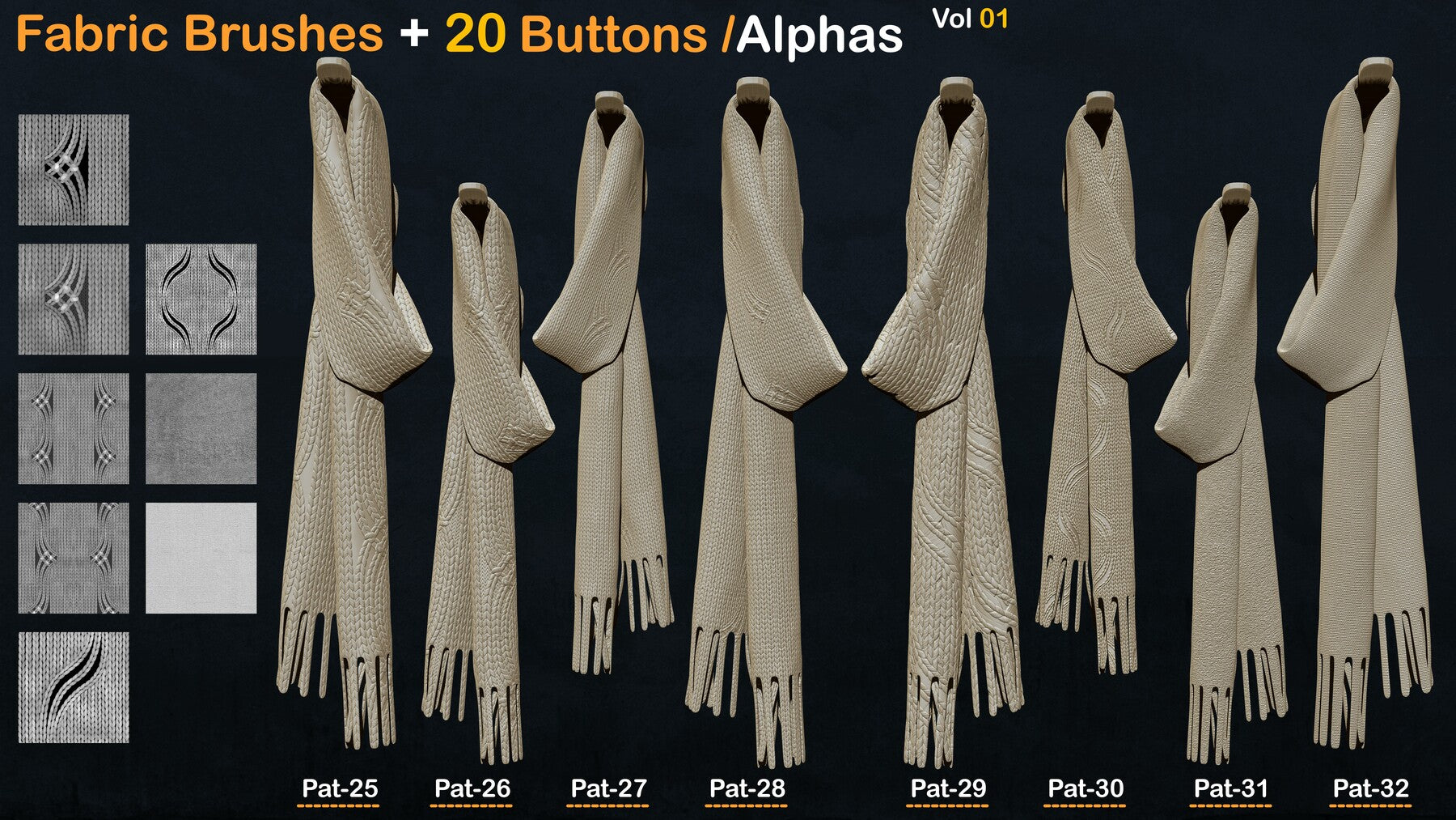 Fabric Textures+20 Buttons / Alphas Vol 01