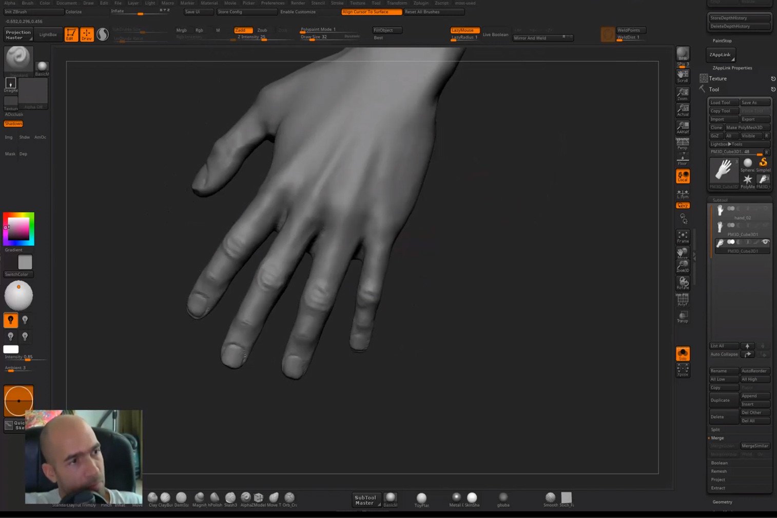 Anatomy sculpting live in Zbrush - Hand, Head and whole body from primitives