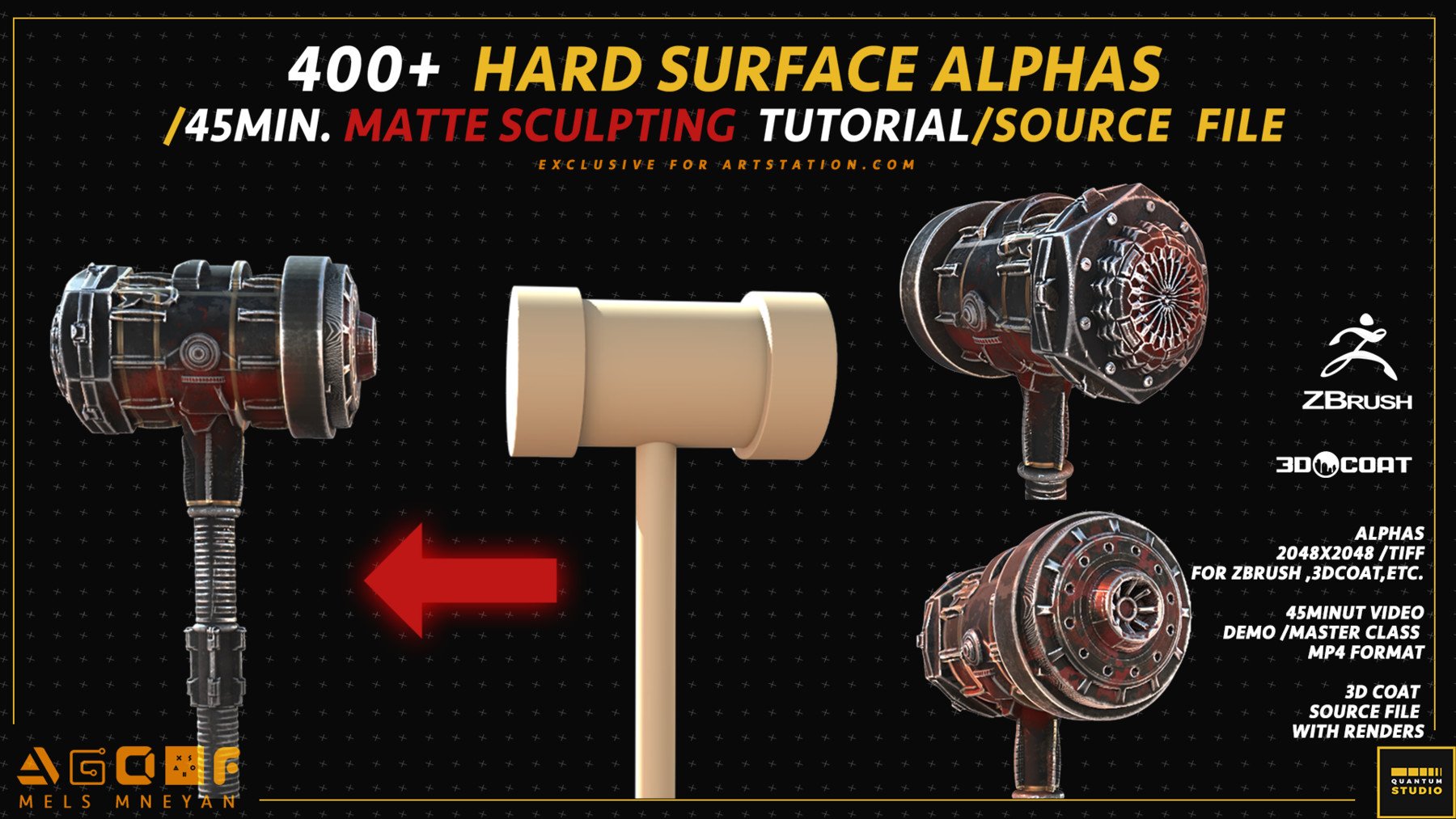 400+ HARD SURFACE ALPHAS / 45MIN. MATTE SCULPTING TUTORIAL / SOURCE FILE