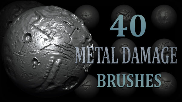 Zbrush + Blender - 40 Metal Damage Brushes