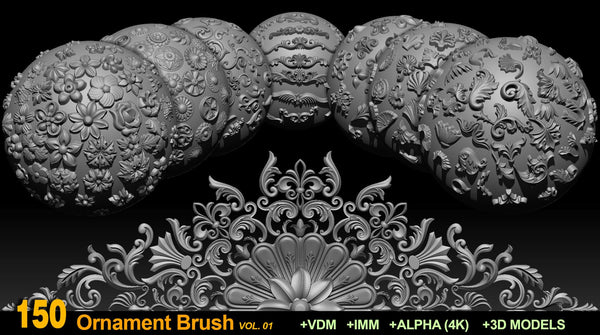 150 Ornament Brushes, 4K Alphas and 3D Models, Vol.01