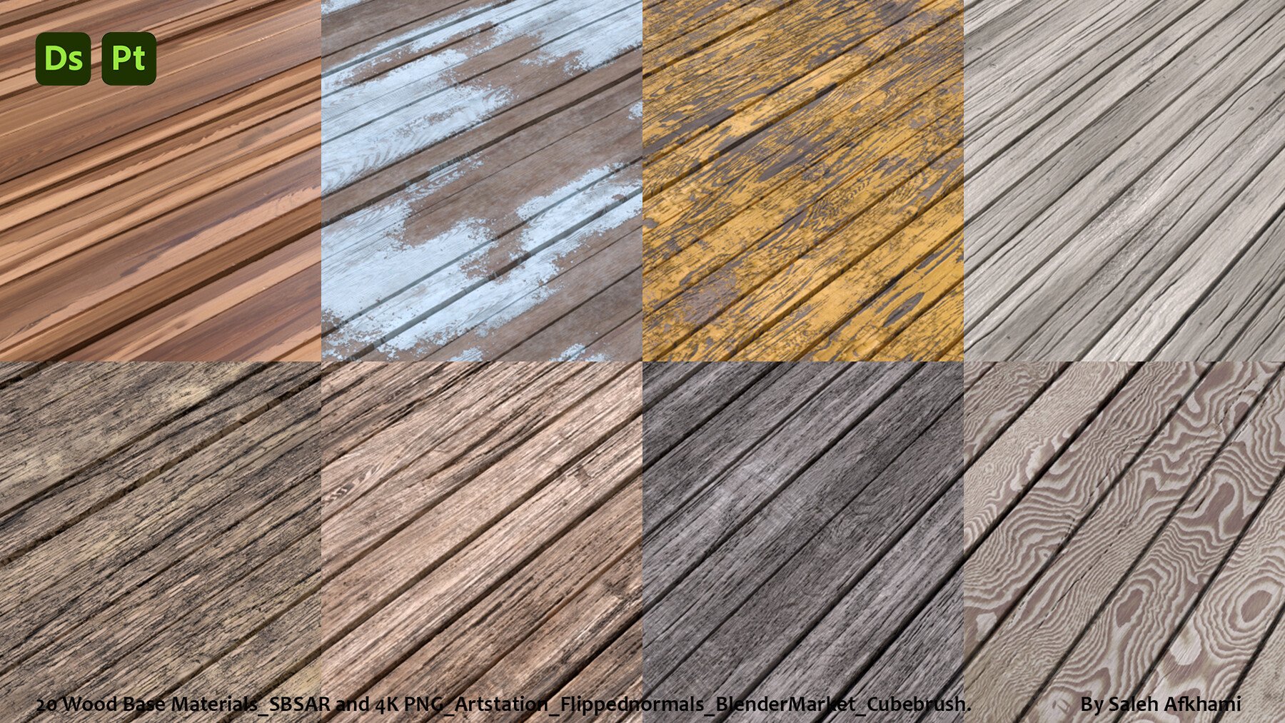 20 Wood Base Materials SBSAR + 4K PNG