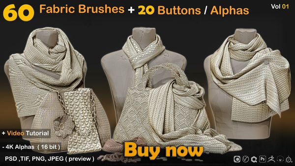 Fabric Textures+20 Buttons / Alphas Vol 01