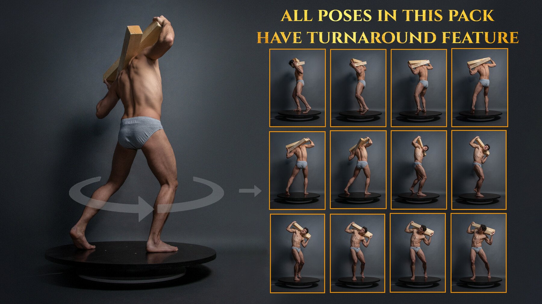 Male Anatomy (Standing Turnaround Poses) - Reference Photo Pack 851 JPEGs