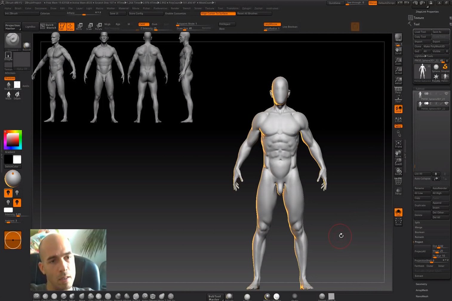 Anatomy sculpting live in Zbrush - Hand, Head and whole body from primitives