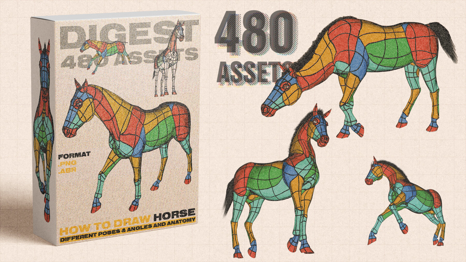 How to Draw a Horse [Digest] 480 Assets [Png images, ABR Brushes]