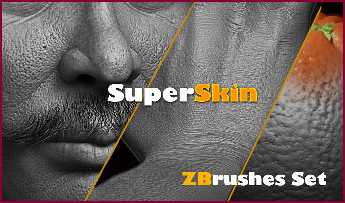 Super Skin - 41 ZBrush Brushes Set for realistic Human Skin // Fruits // Body Parts