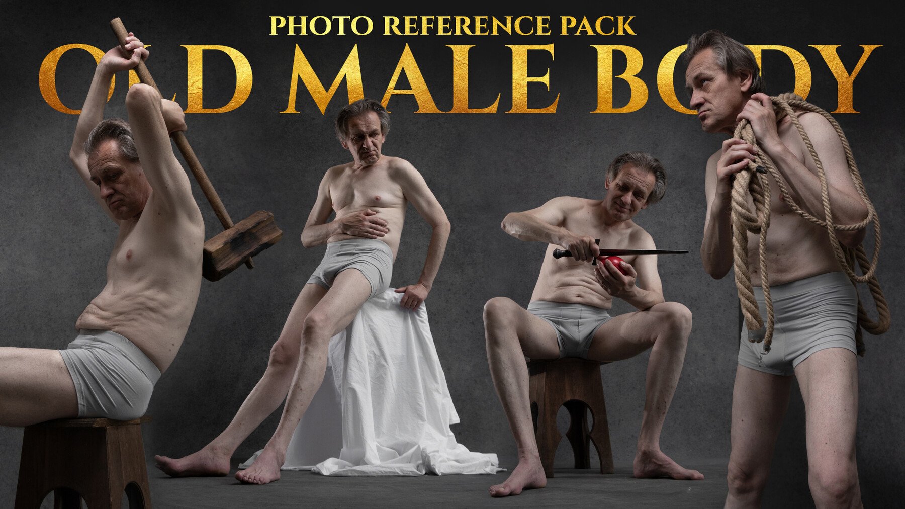 Old Male Body - Reference Photo Pack For Artists 211 JPEGs