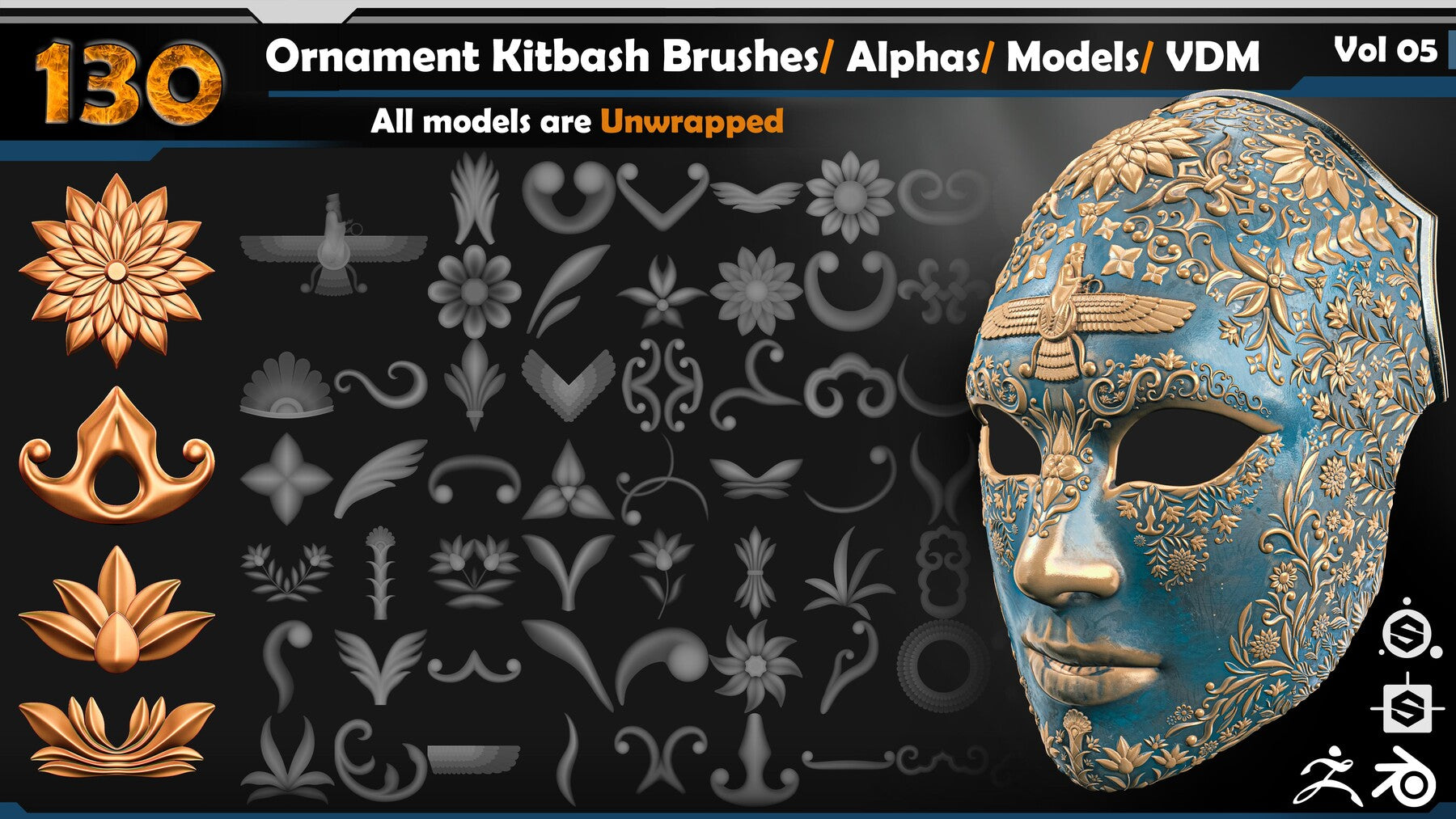 Ornament Kitbash Brushes / Alphas / Models / VDM Vol 05