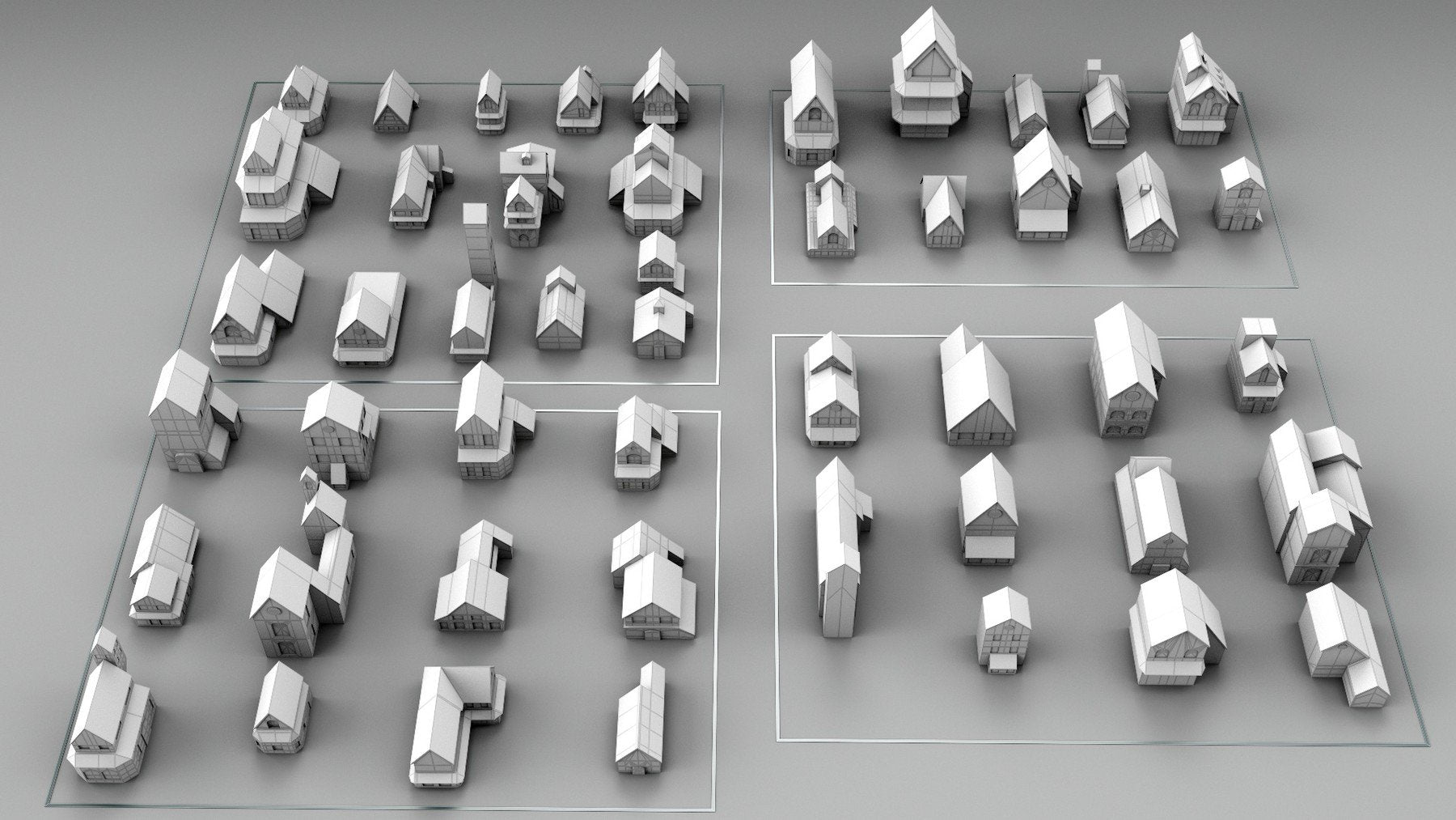 Kitbash Crowd Scene Houses 48 models [UV, Texture, Game ready topology]