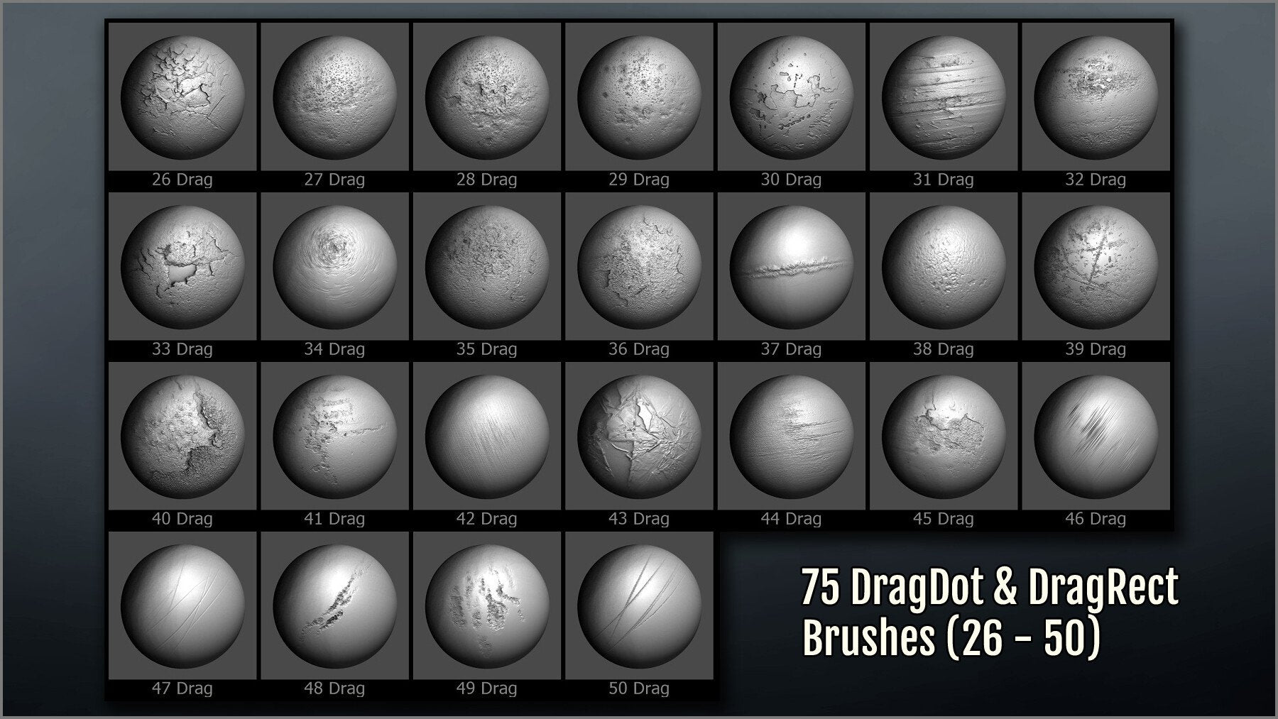 Metal Surface Maker 300 ZBrush Brushes, 75 Alphas, and 40 Patterns