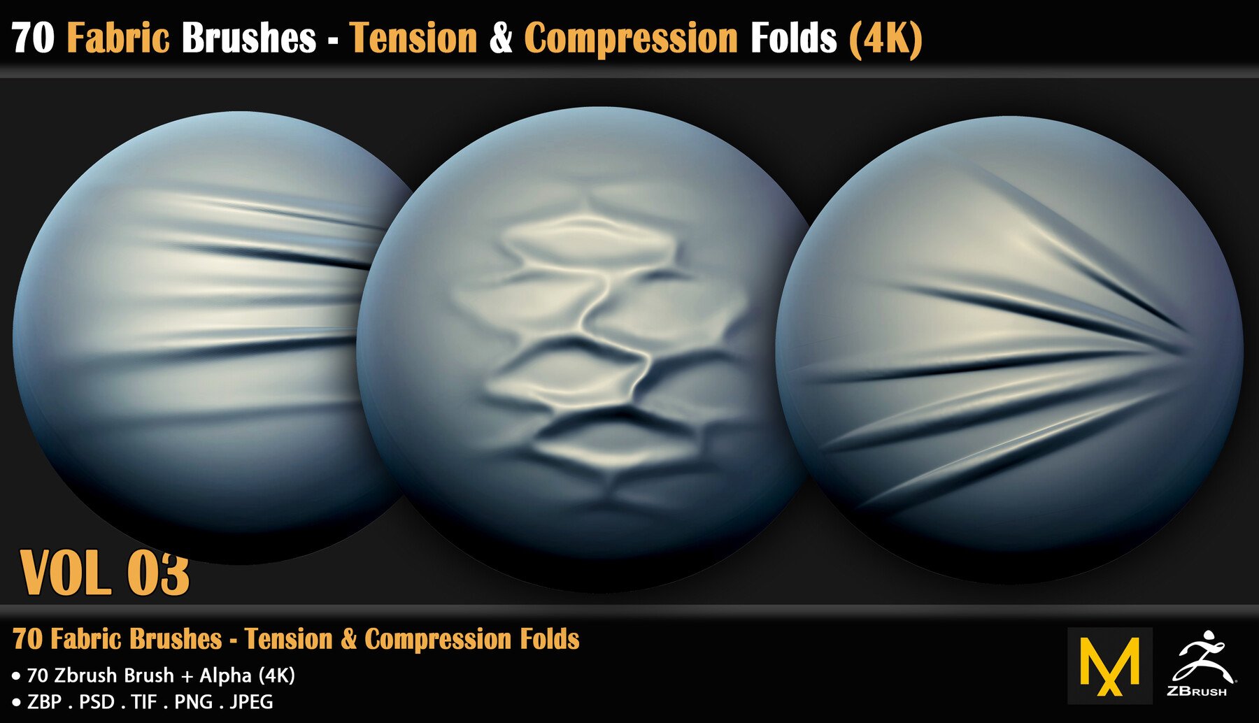 70 Fabric Brushes - Tension & Compression Folds - 4K (VOL 03)