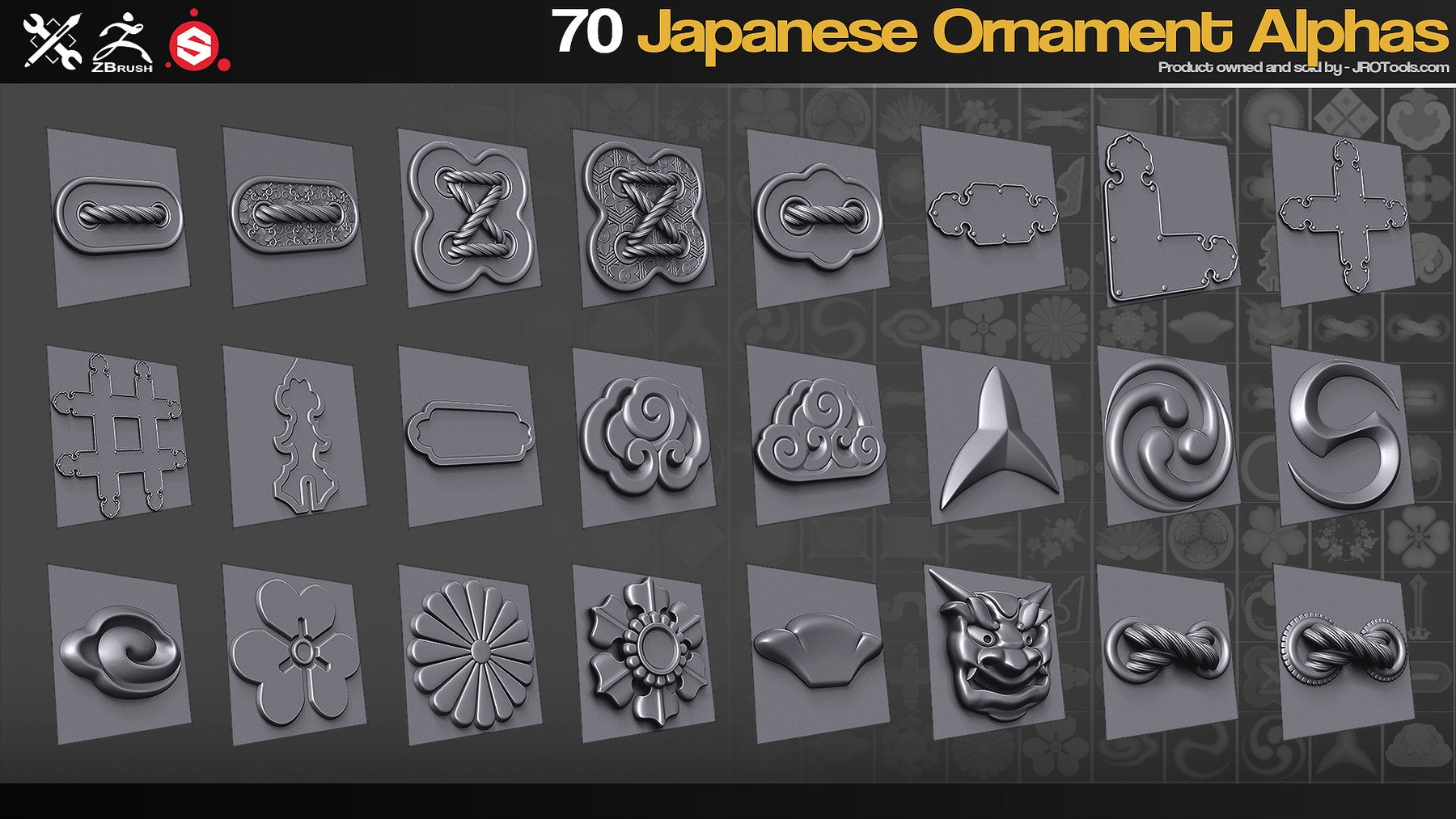 ZBrush/SP - 70 Japanese Ornament Alphas