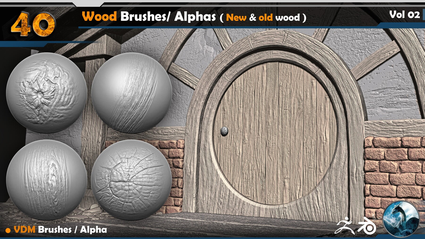 Wood VDM Brushes / Alphas ( New & old wood ) Vol 02