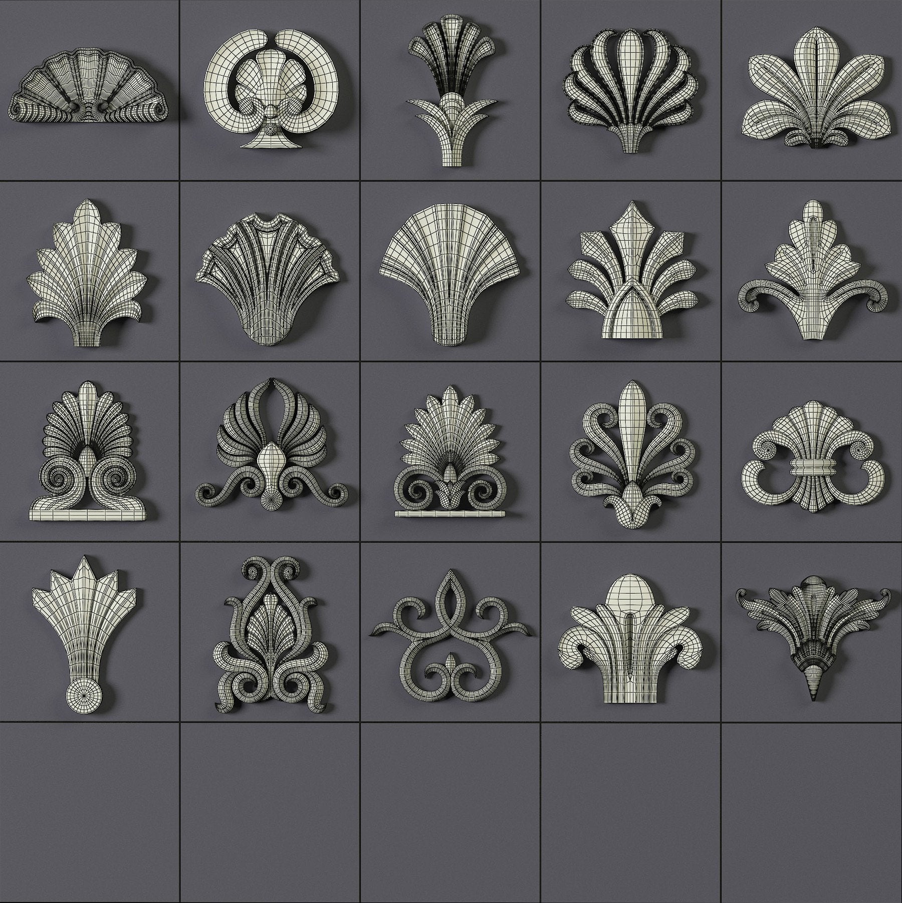 150 Ornament Brushes, 4K Alphas and 3D Models, Vol.01