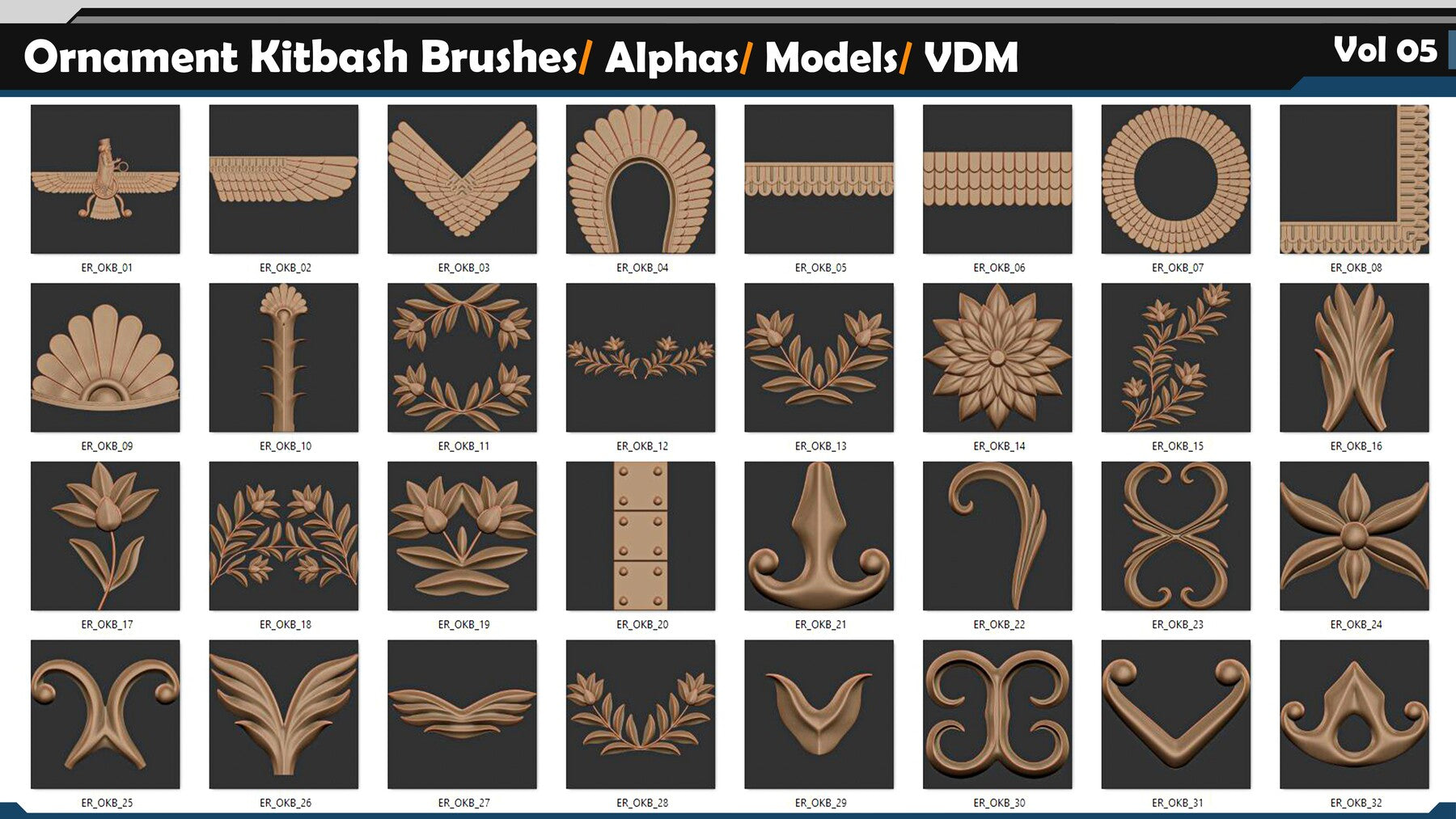 Ornament Kitbash Brushes / Alphas / Models / VDM Vol 05