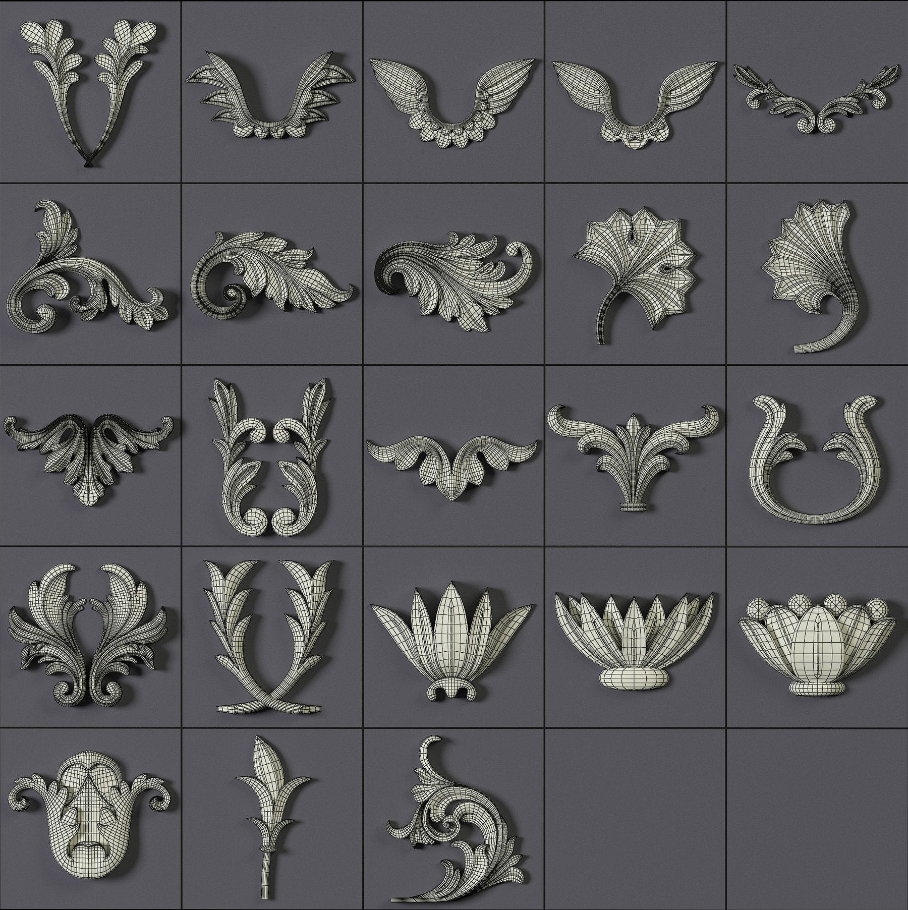 150 Ornament Brushes, 4K Alphas and 3D Models, Vol.01