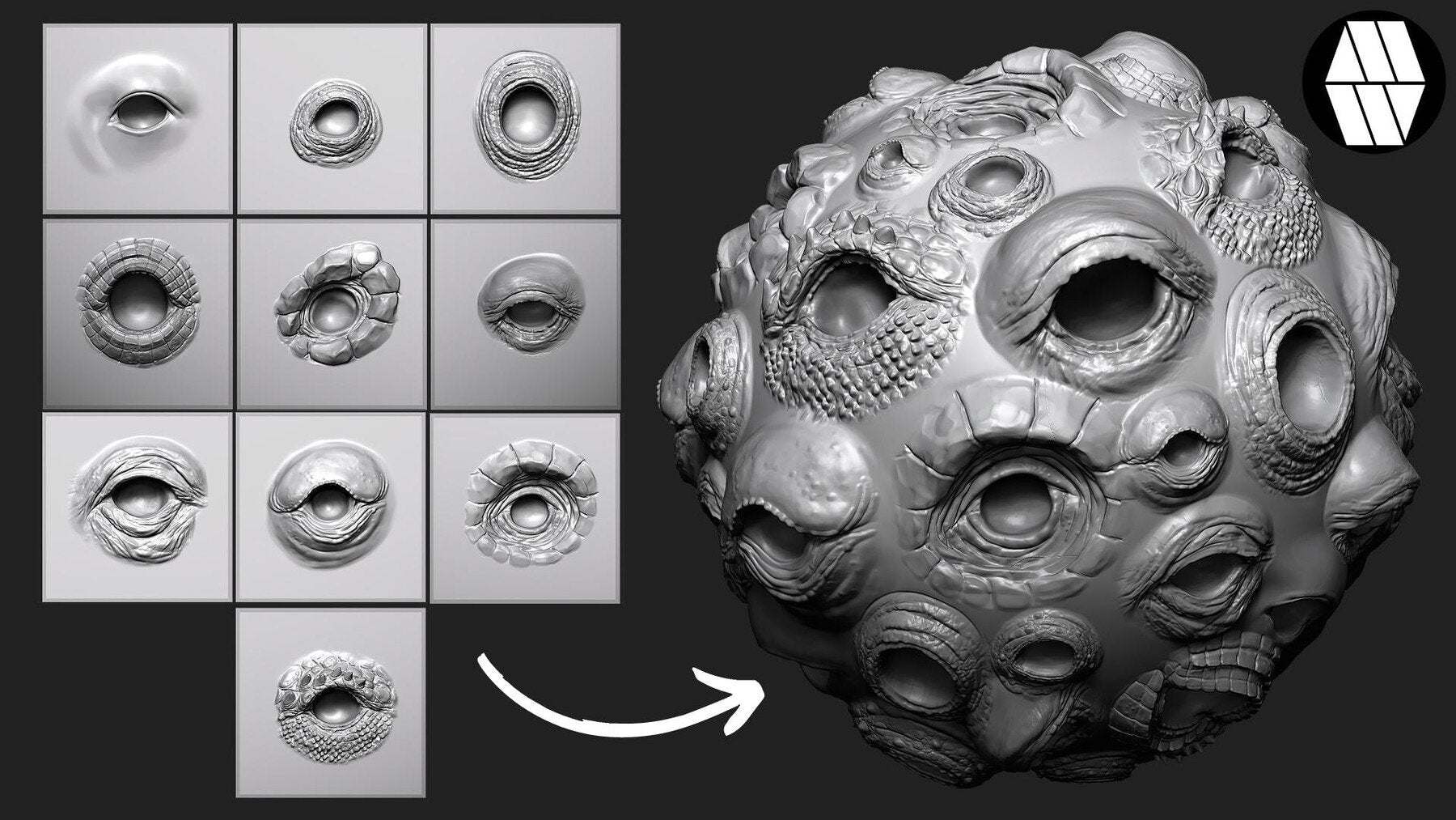 10 EYE VDM Brush - Custom made Brush to use in ZBrush Sculpting