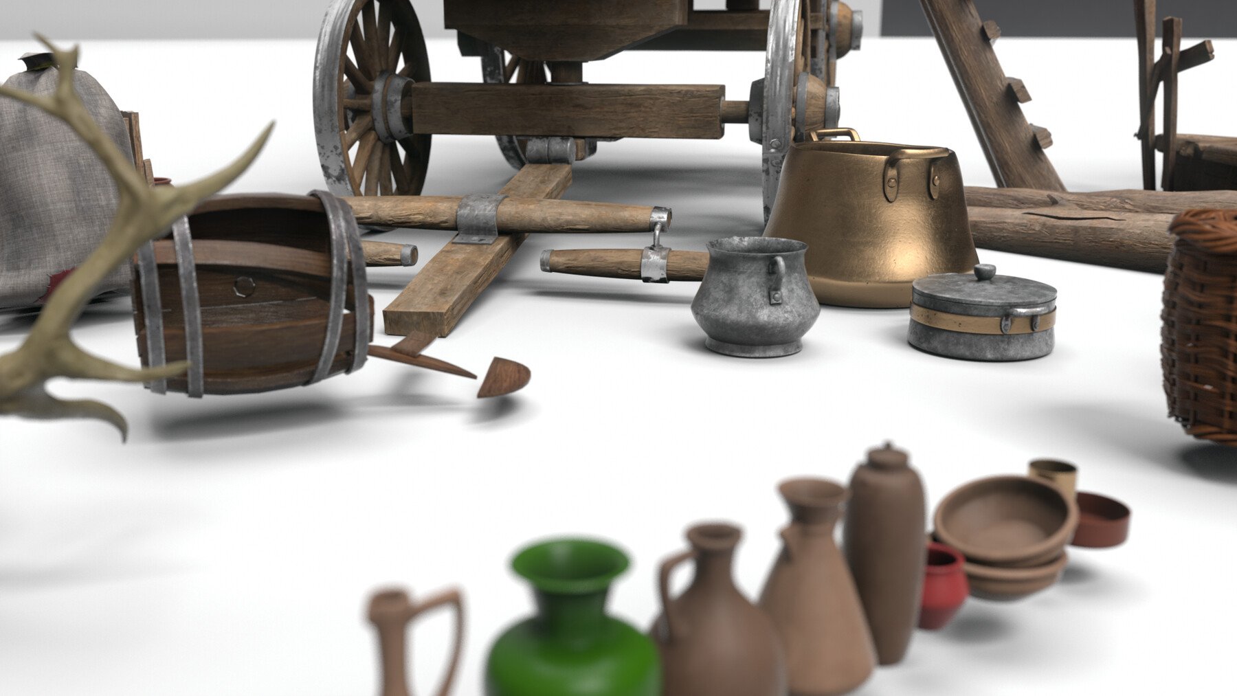 50+MEDIEVAL PROPS KITBASH [Mid Topology/ UV/ PBR textured]