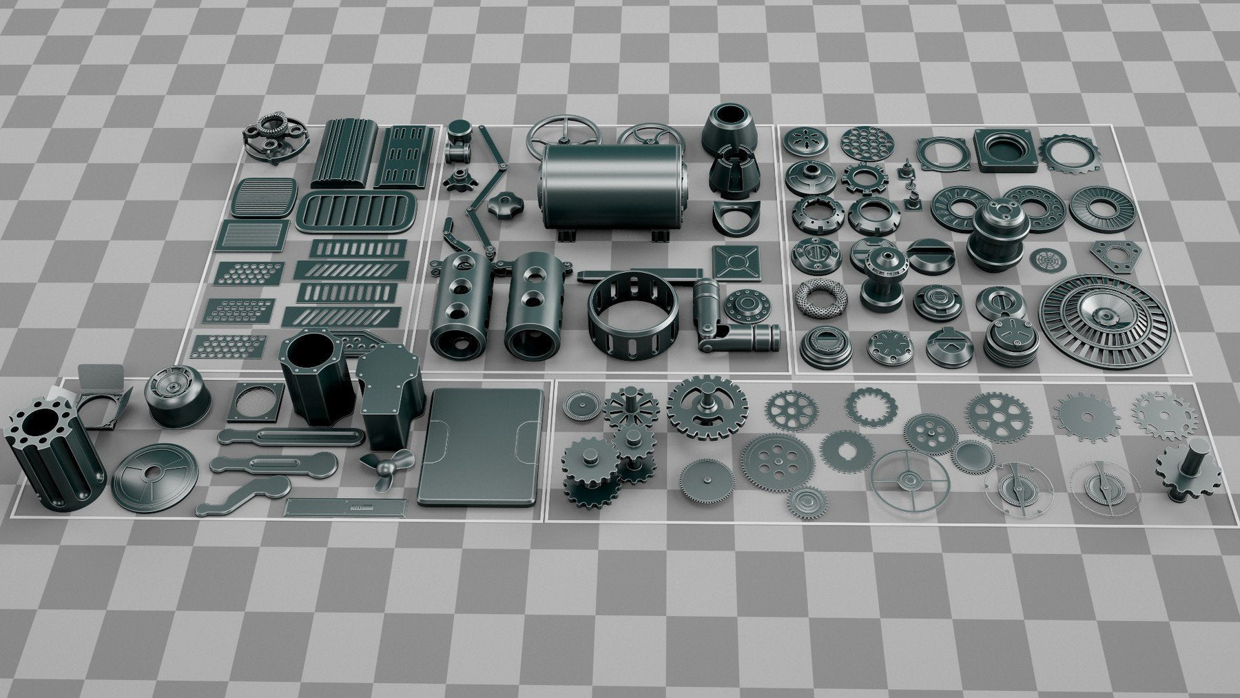 100+ Steampunk KITBASH PACK (Zbrush IMM Brushes) Game ready topology