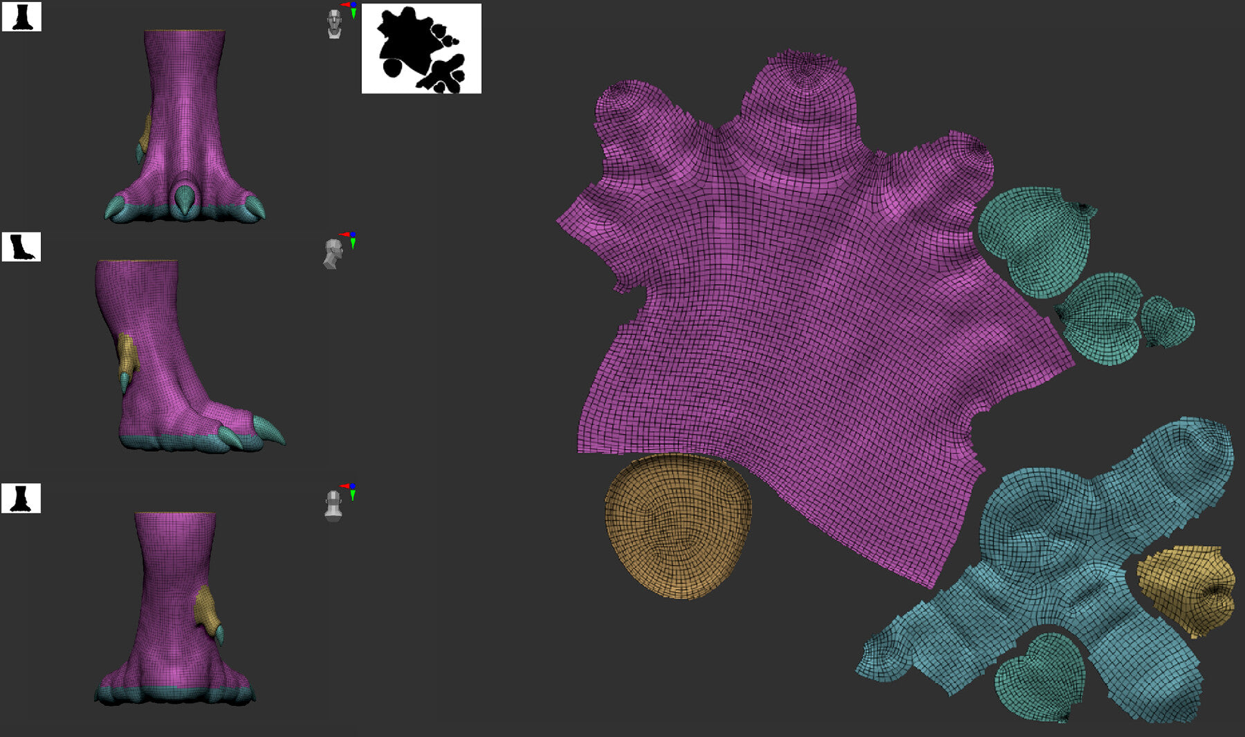 ZBRUSH - Dino Foot Base Mesh - ZTool (with basic UVs)