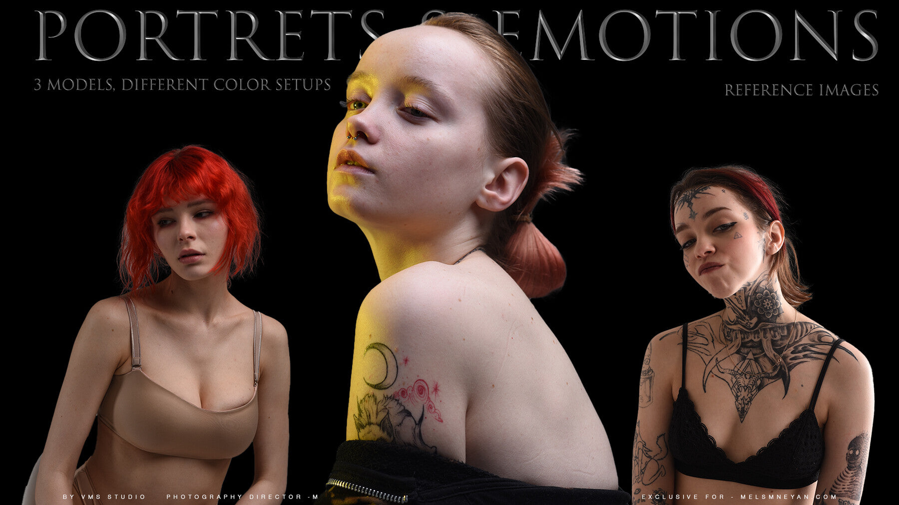 Portraits & Emotions 3 Models, Different Lighting Setup [500+Reference Images]