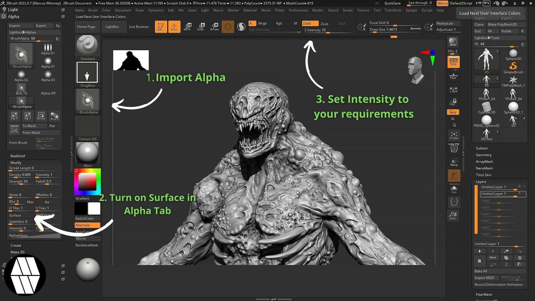 30 Mutant Skin Alphas and VDM Brushes - Custom made Skin Alphas to use in ZBrush