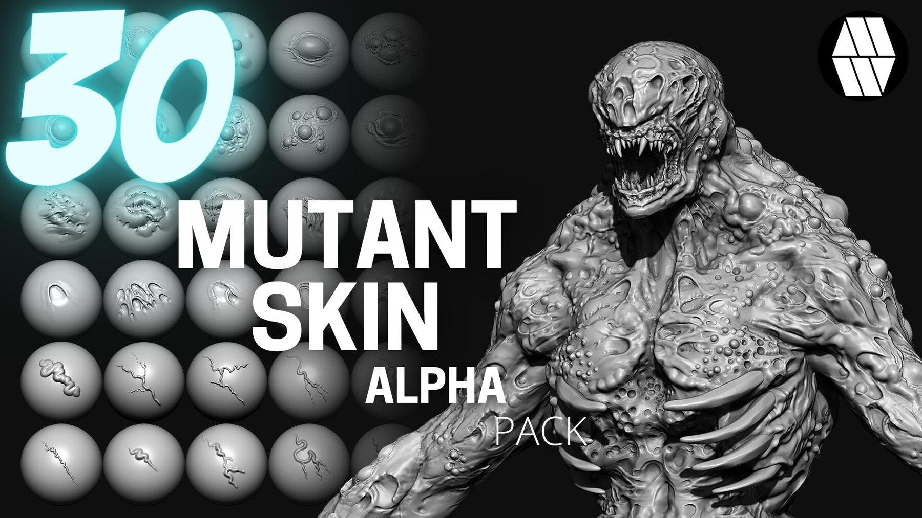 30 Mutant Skin Alphas and VDM Brushes - Custom made Skin Alphas to use in ZBrush