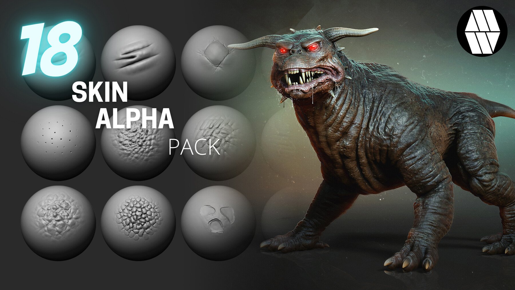 18 Skin Alphas and VDM Brush - Custom made Alphas to use in ZBrush