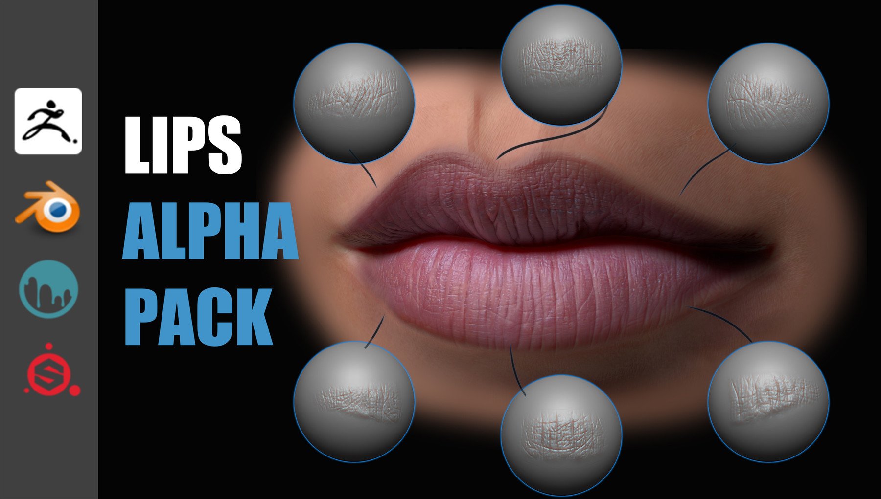 Lips Detail Alpha Pack (zbrush, blender, 3dcoat, substance)