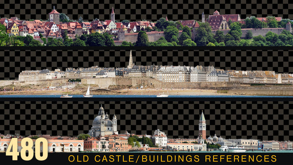 480 OLD BUILDINGS PANORAMIC View | Castles Cutouts VOL 4