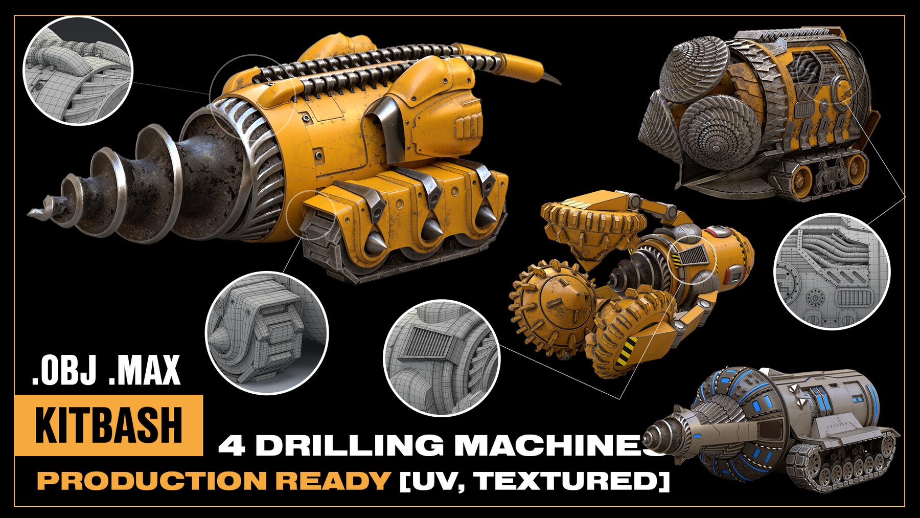 4 DRILLING MACHINES [PRODUCTION READY & UV TEXTURED]