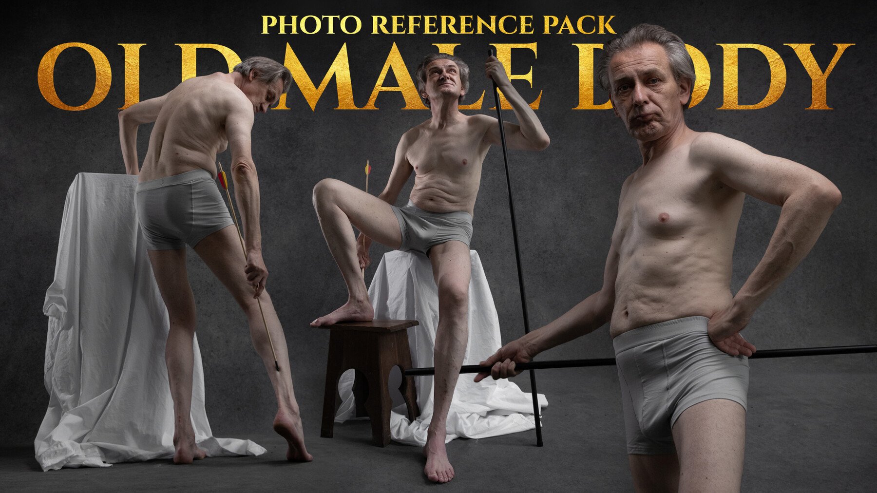 Old Male Body - Reference Photo Pack For Artists 211 JPEGs