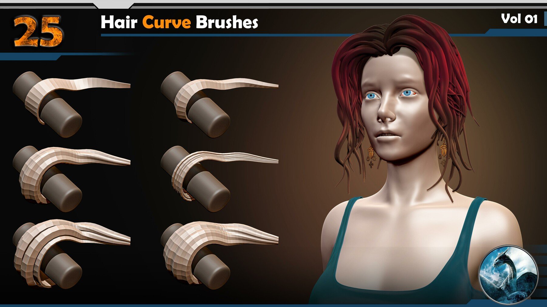 Hair Curve Brushes at Zbrush Vol 01