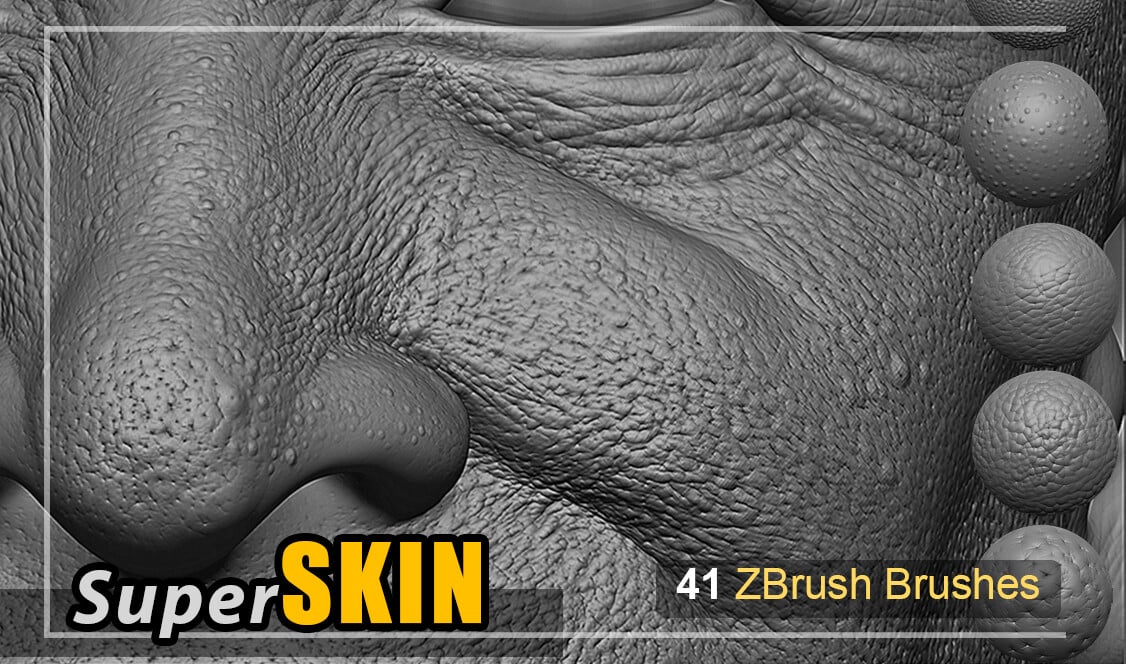 Super Skin - 41 ZBrush Brushes Set for realistic Human Skin // Fruits // Body Parts