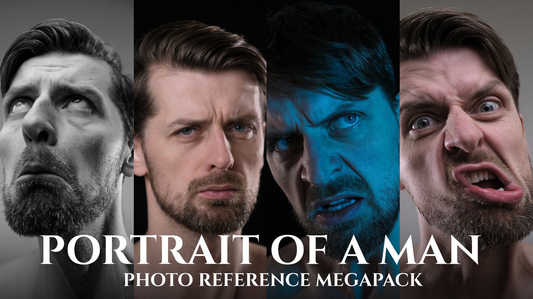 A Portrait of a man Color vs B&W - Photo Reference Pack