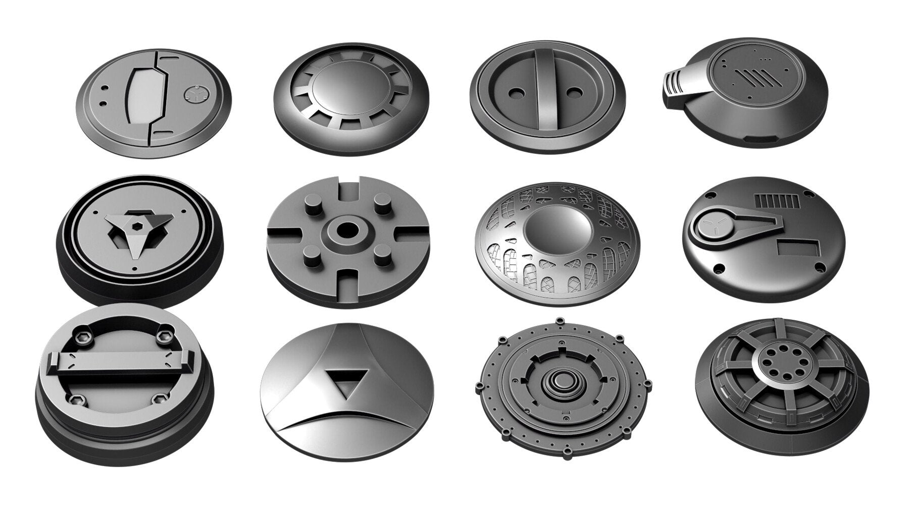 50+ Round Hard Surface Kitbash elements [Production Topology]