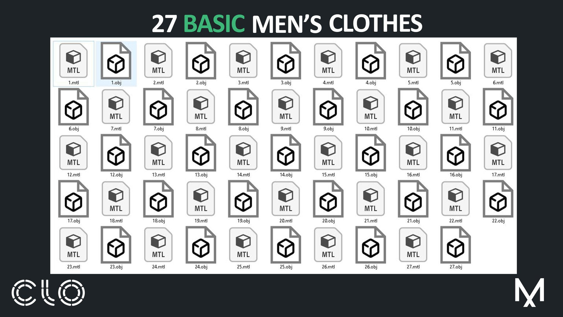 27 BASIC MEN'S CLOTHES PACK / Marvelous Designer / CLO3D + ZPRJ + OBJ + material