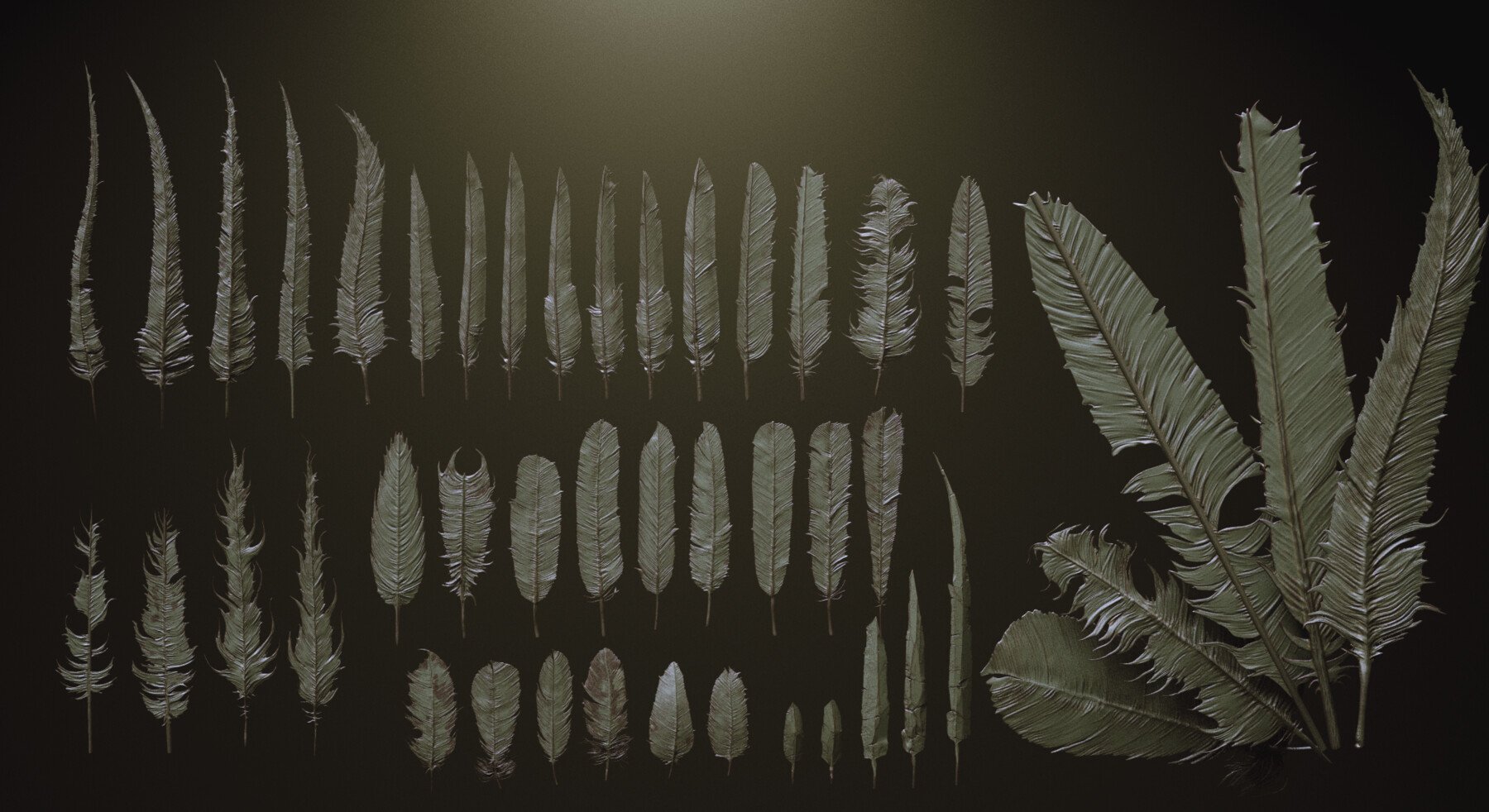 FEATHERS - 40 High poly sculpts and IMM Brush